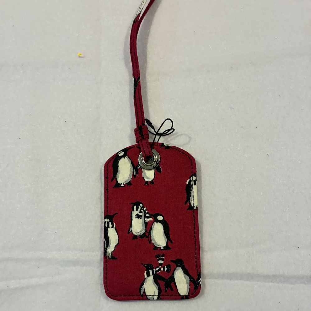 Vera Bradley Playful Penguins Cabernet Luggage Tag Red Quilted Fabric New
